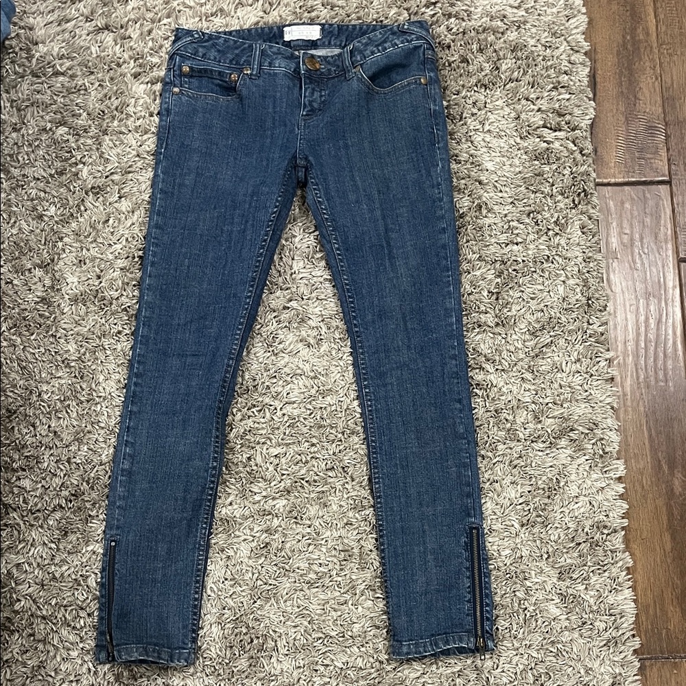 Free People Indigo Skinny Jeans with Ankle Zips